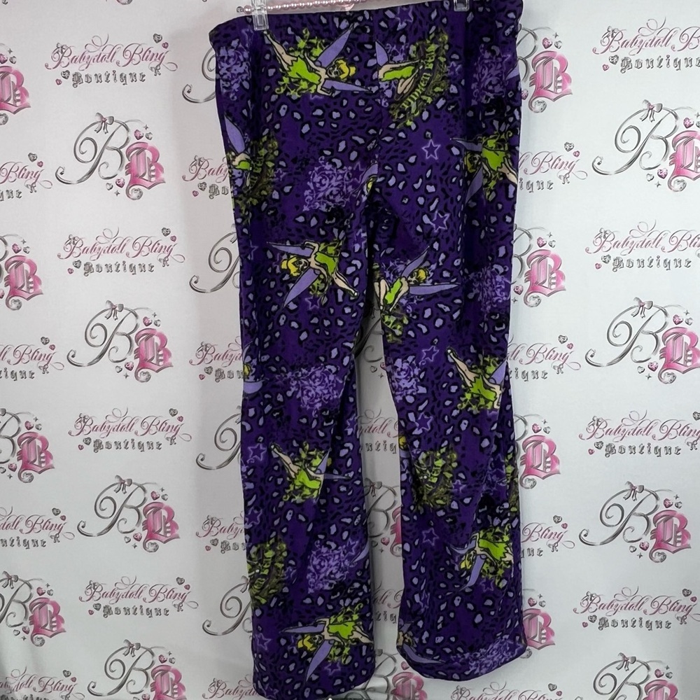 Disney pants tinkerbell fleece cheetah stars purple and Green Patterned Pants - Picture 2 of 13